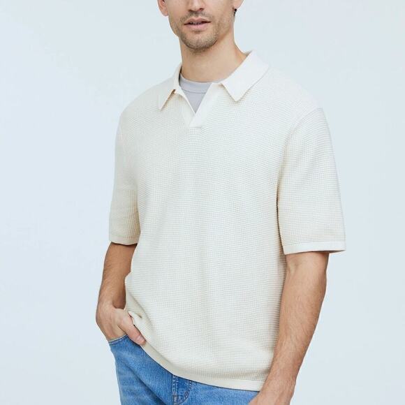 Madewell Johnny Polo Shirt Collar Short Sleeve Sweater Vintage Linen NWT XL - Picture 1 of 13